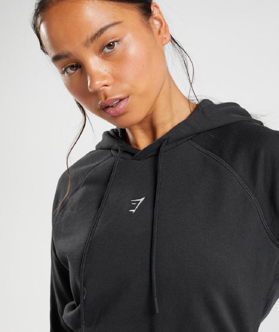 Sudadera Con Capucha Gymshark Entrenamiento Cropped Mujer Negras | CO 2031XYU